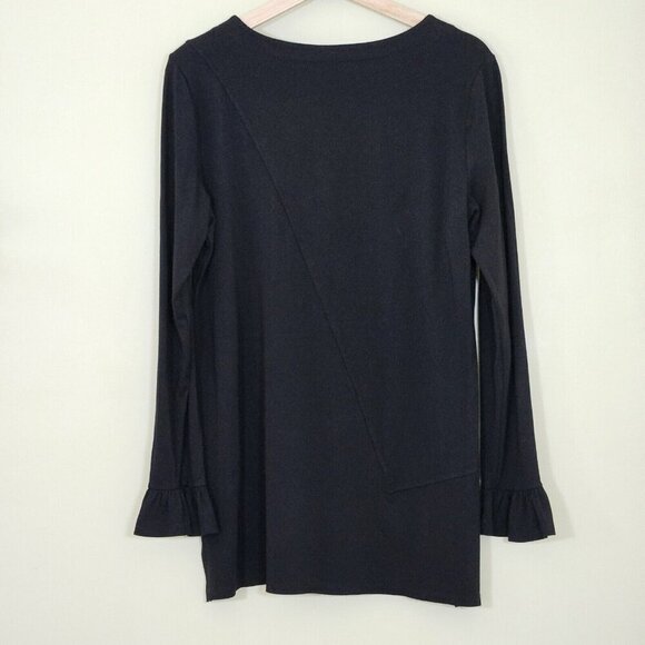 Robert Kitchen Top Womens L Black Tunic LS Round Neck Relaxed Lagenlook Goth - Picture 12 of 12